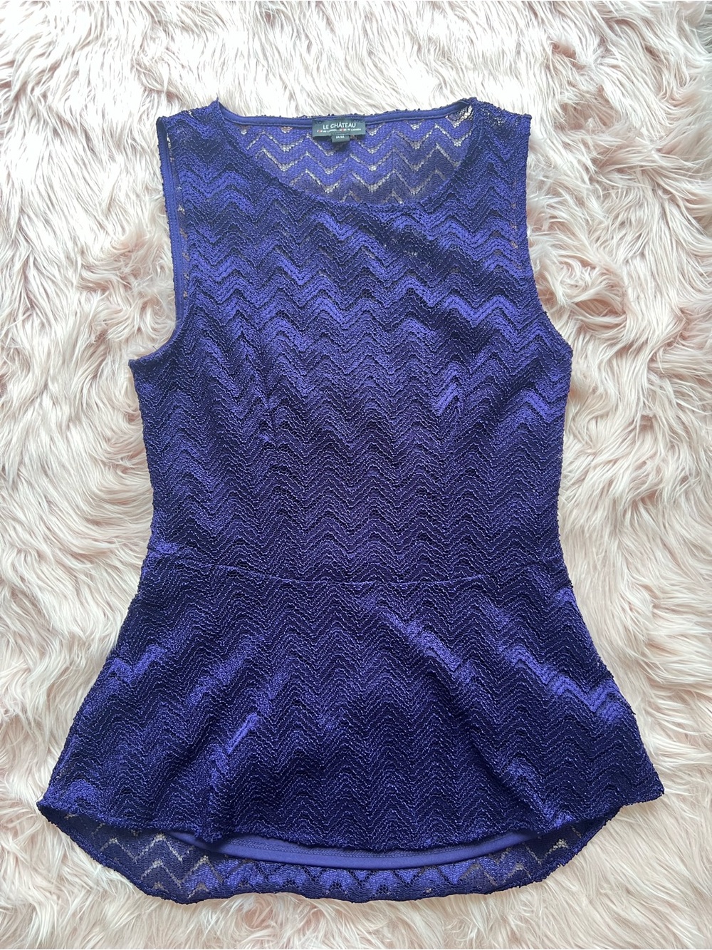 VINTAGE made in canada le chateau Purple Lace Sleeveless Peplum Tank Top Medium